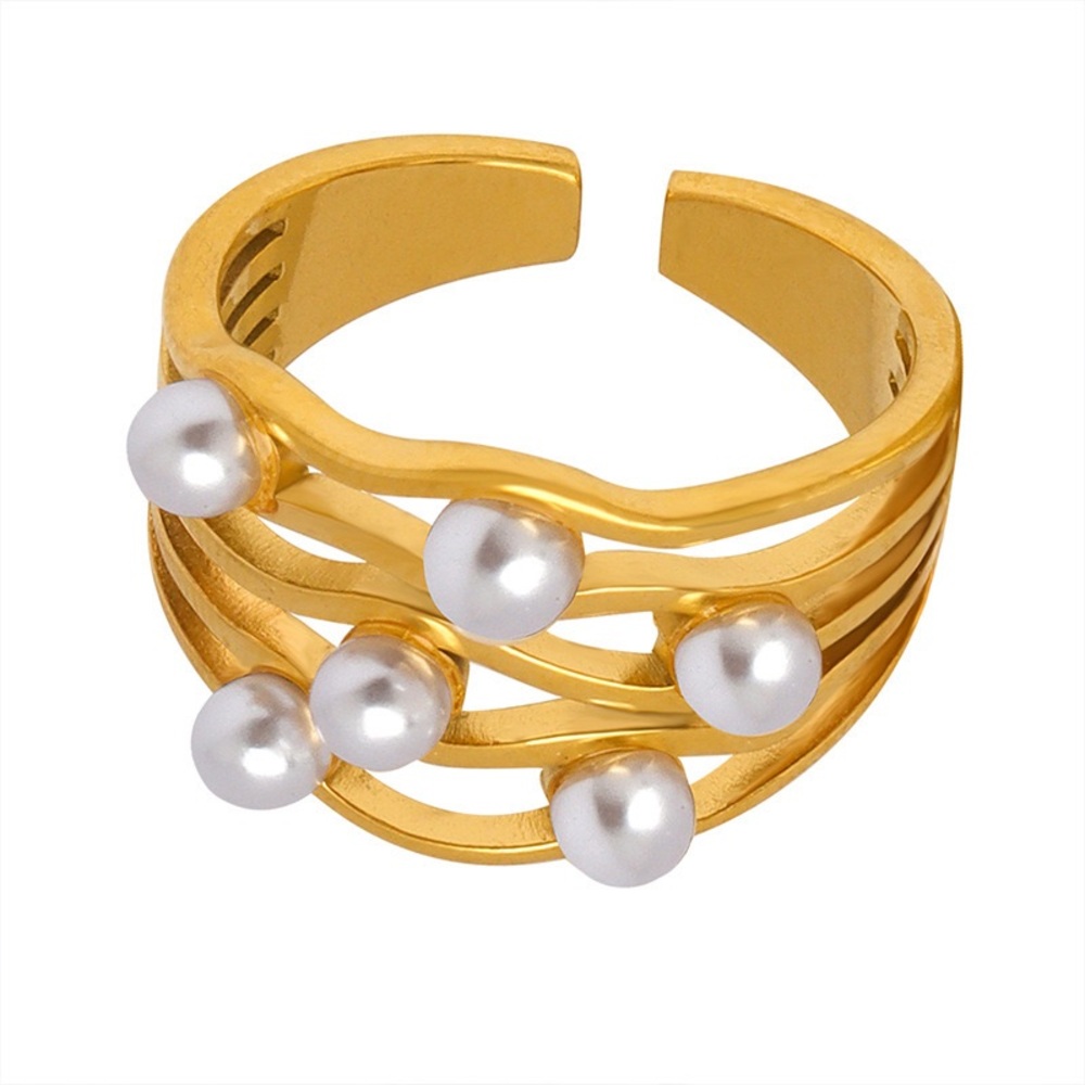 Gold Pearl Accent Open Band Ring